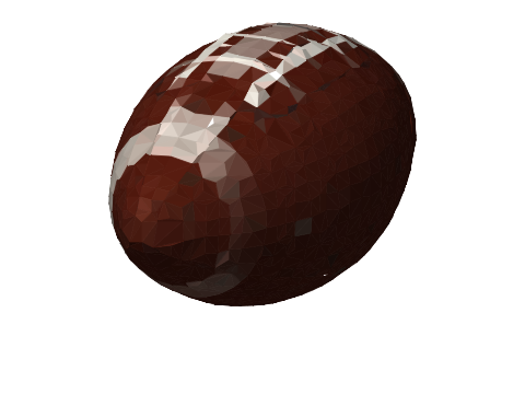 The vector view's rendering of the football: a few thousand flat-shaded faces in brown and white