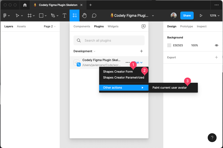 Plugin menu with the 3 use cases