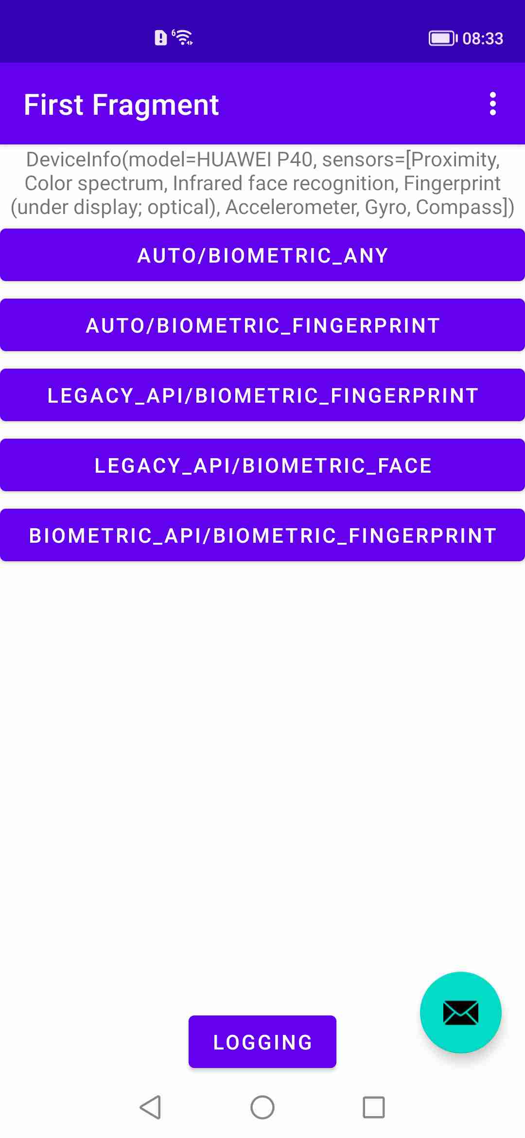 Biometric prompt on Huawei device