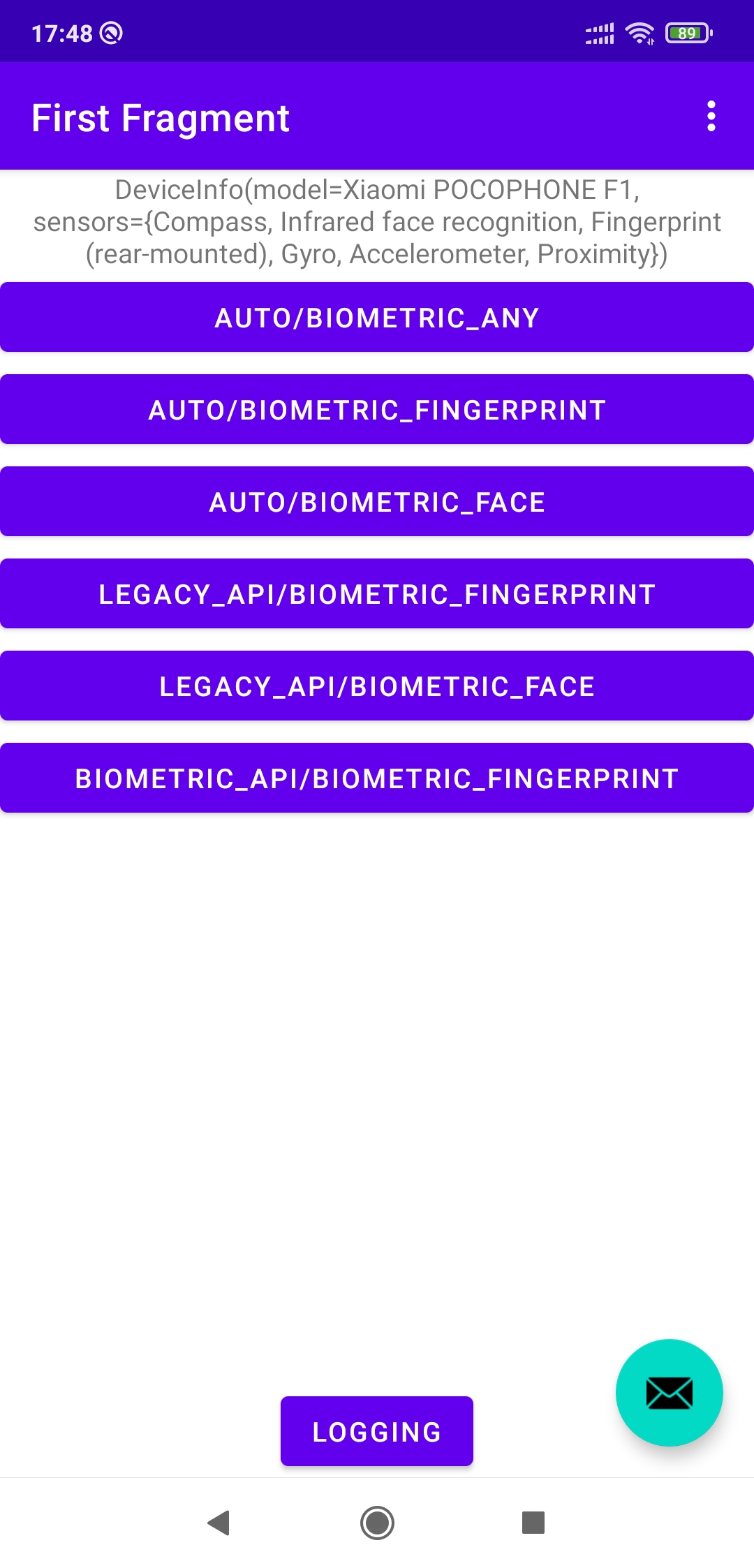 Biometric prompt on Xiaomi Pocophone F1