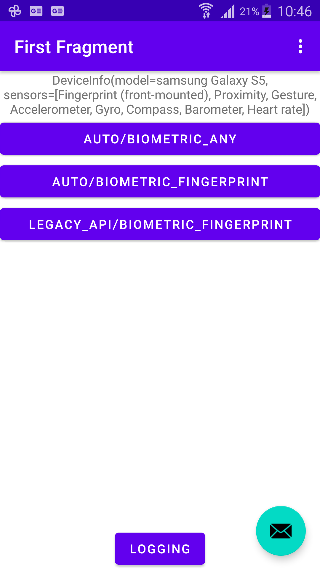 Biometric prompt on Samsung Galaxy S5