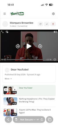 Yarrtube mobile UI screenshot