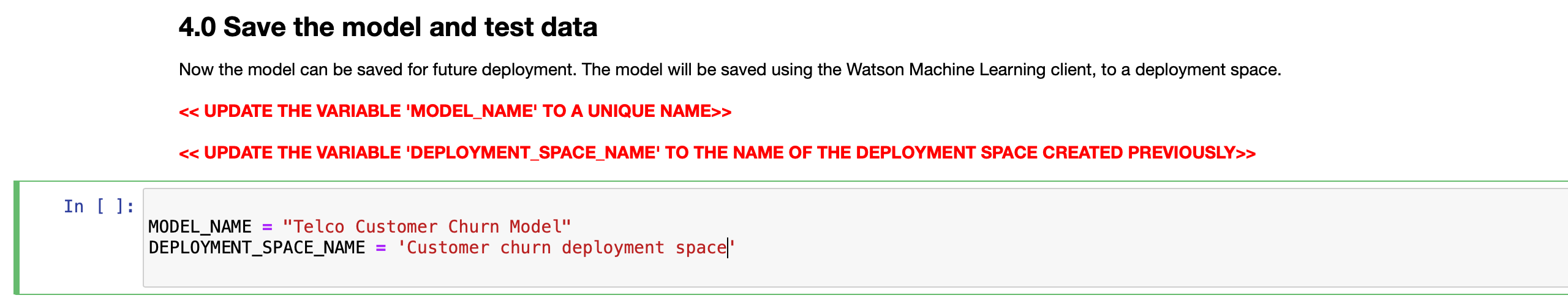 Provide model and deployment space name