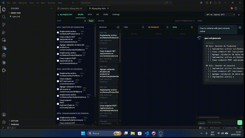 SDD workflow — drag card to In Progress, AI codes, task moves to Done