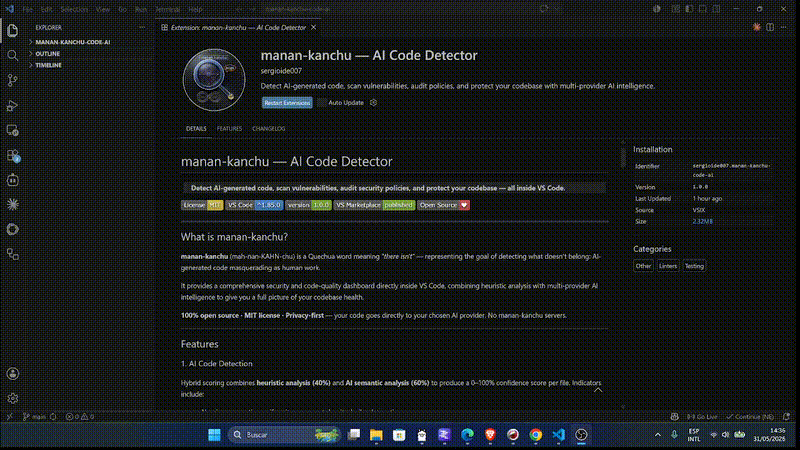 manan-kanchu Dashboard — 6 tabs: Dashboard, Findings, Files, Script, Policies, Settings