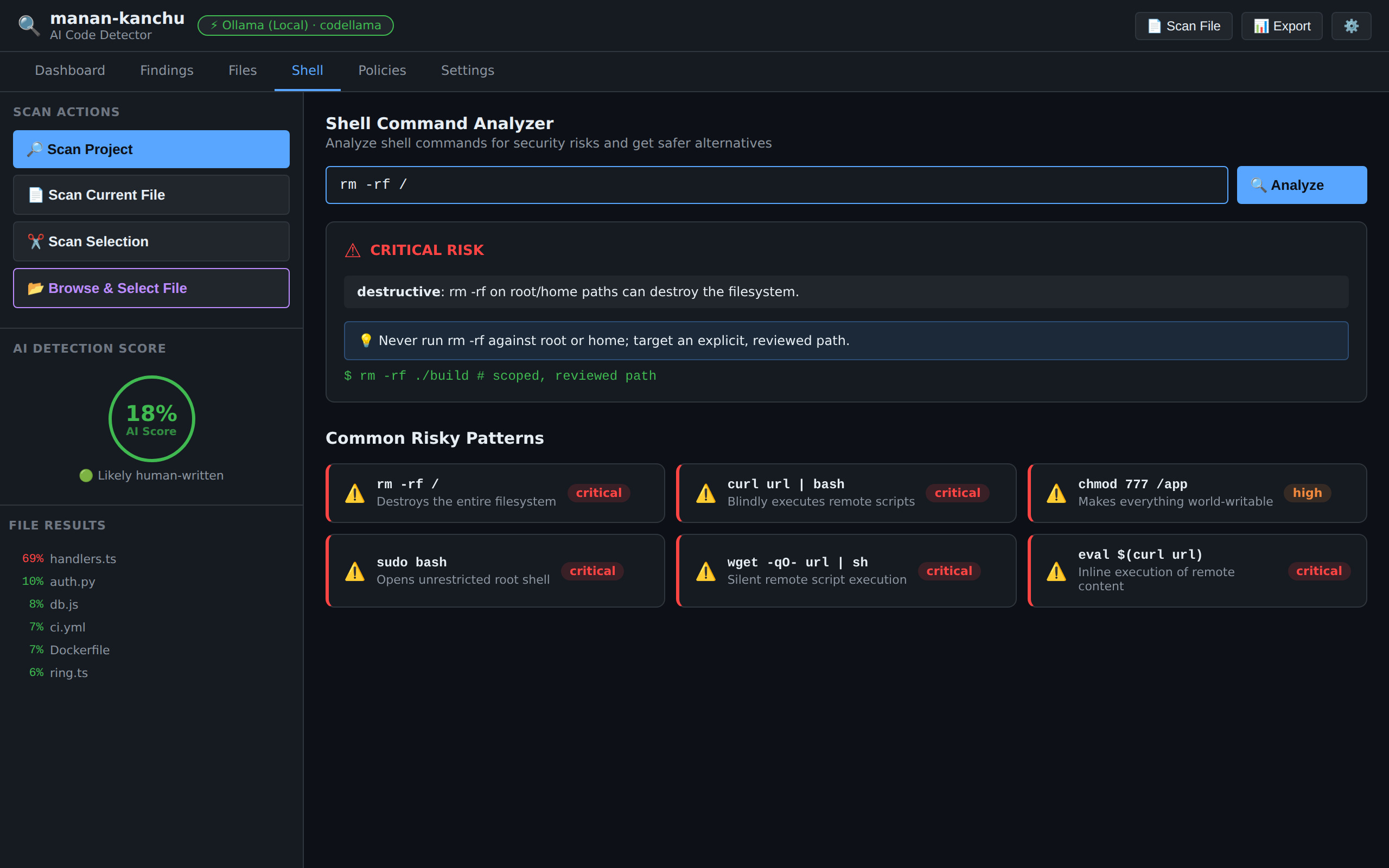 Shell analyzer — critical risk with a safer alternative