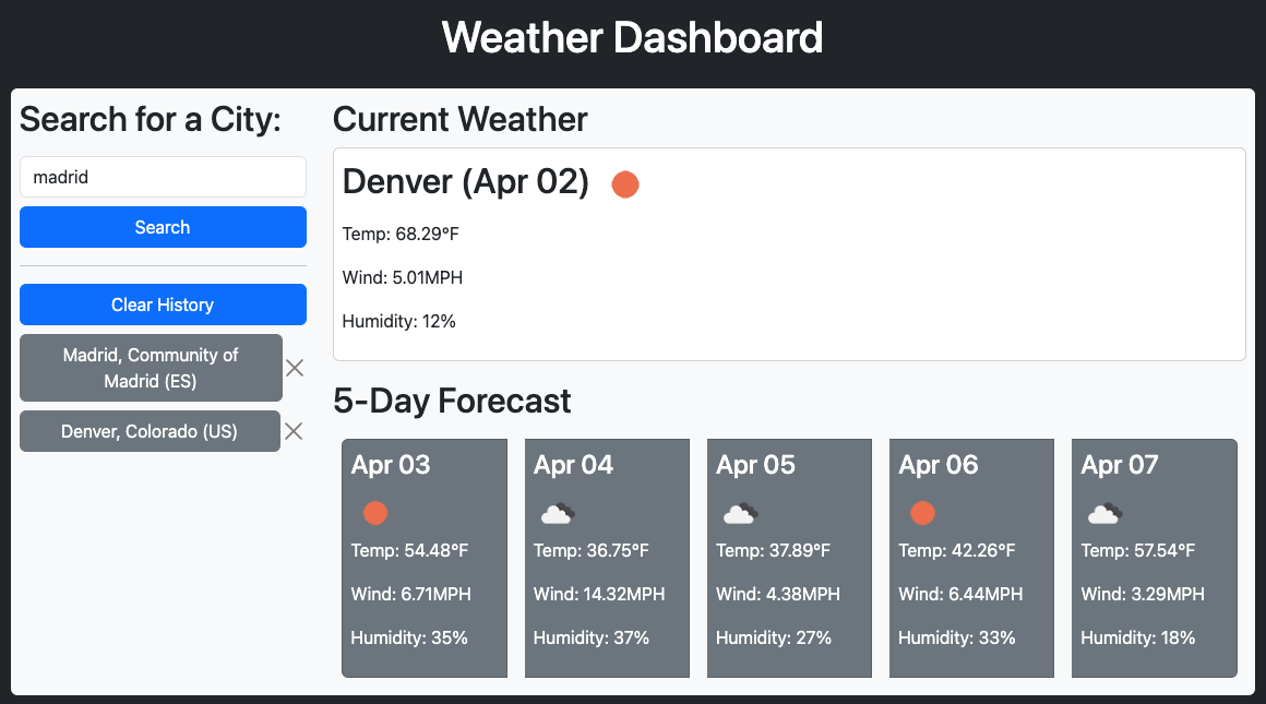 Weather Dashboard Load History