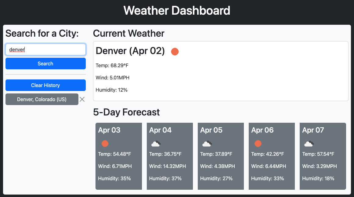 Weather Dashboard Search