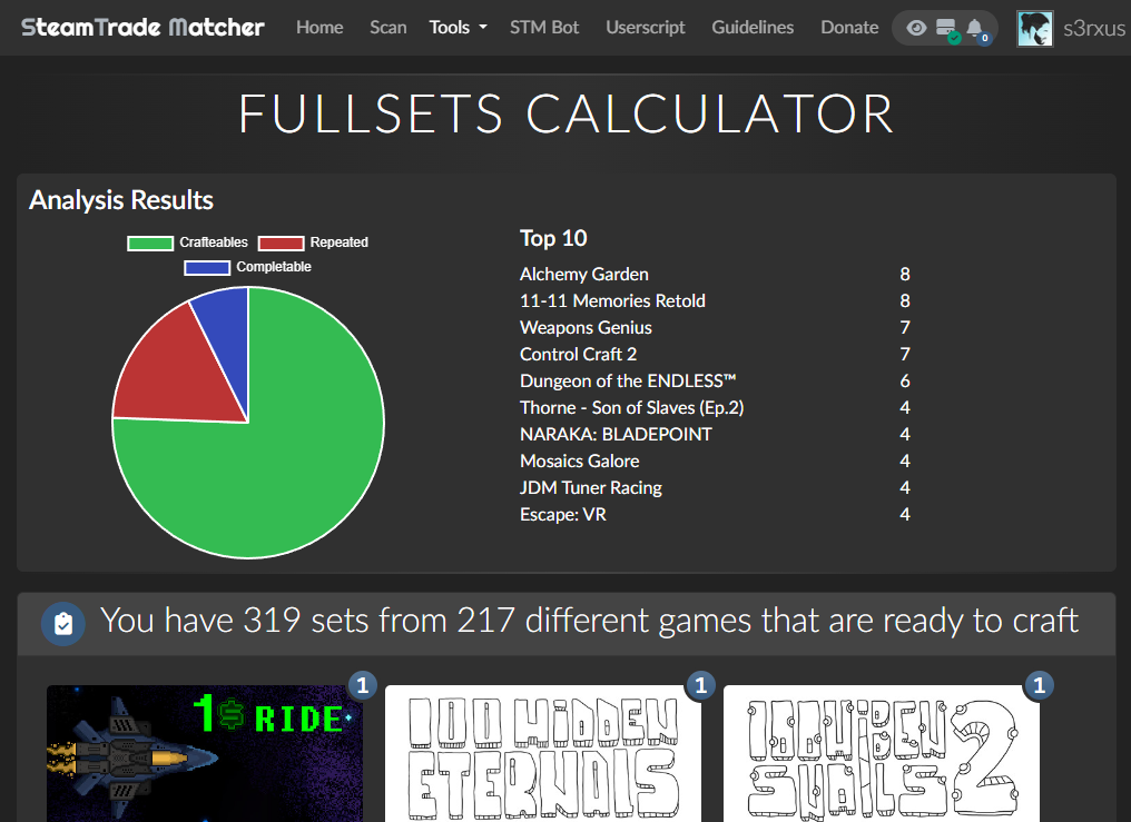 Add useful links to "Full Sets Calculator" tool