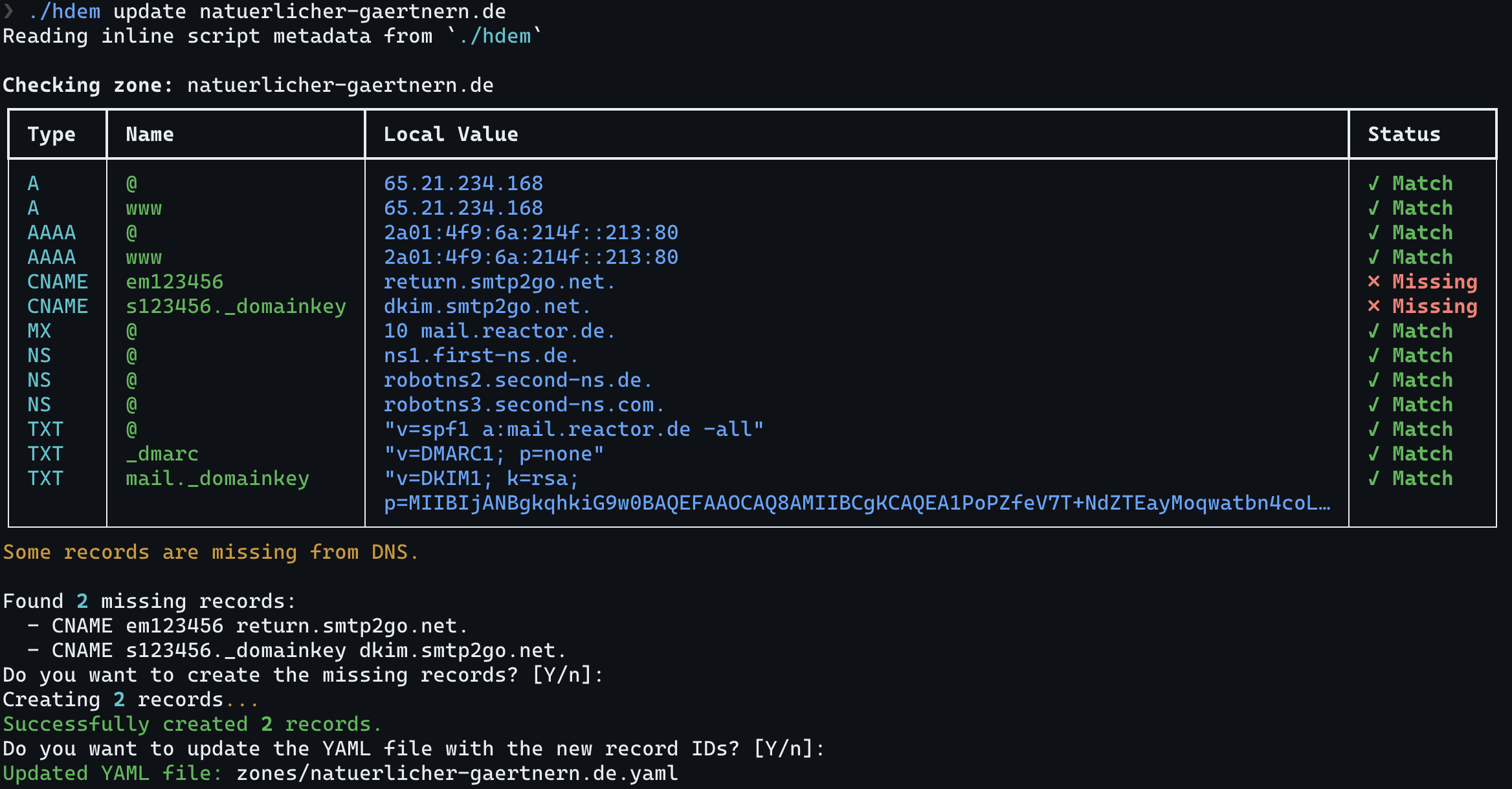 Running the update command