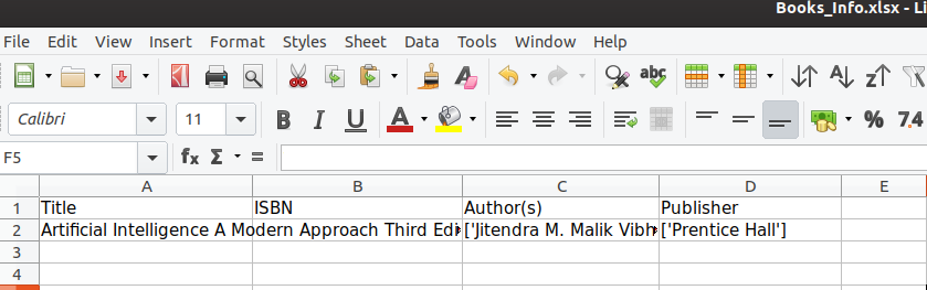 excel output