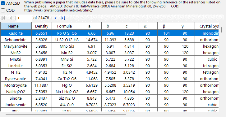 Crystal Database Table