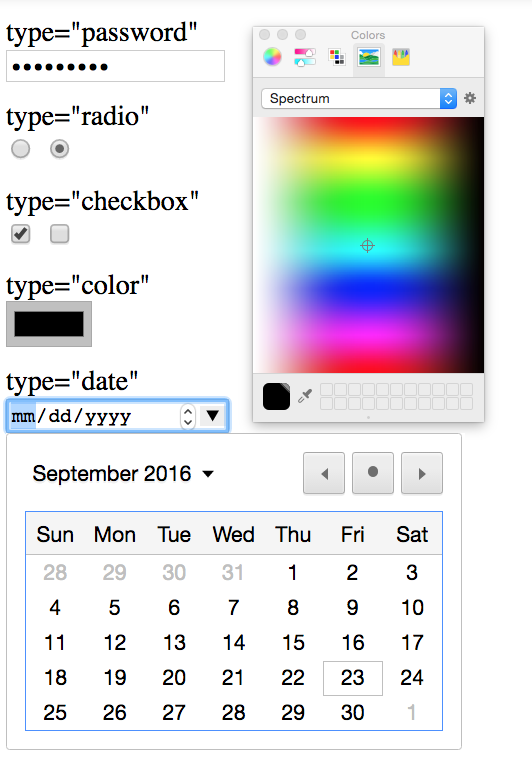 html form input types