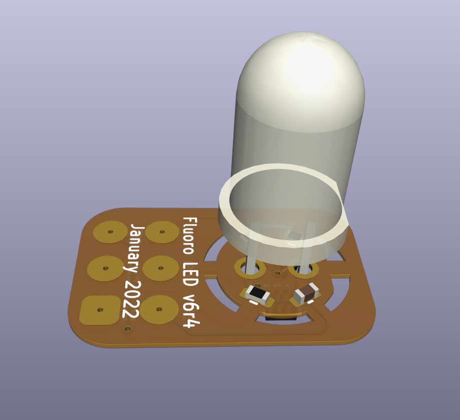 A 3d render of the small PCB inside a larger PCB with pads for connecting a programmer