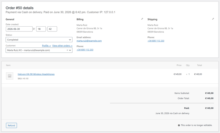 A WooCommerce order arrives