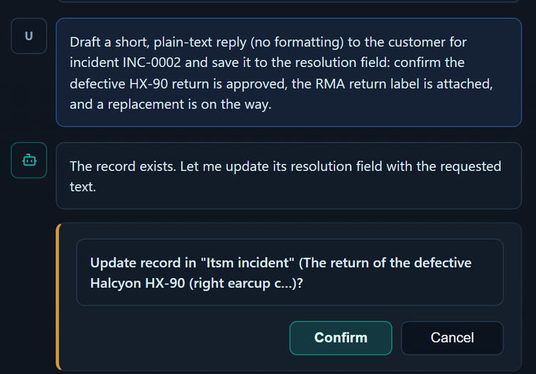 The agent drafts the customer reply