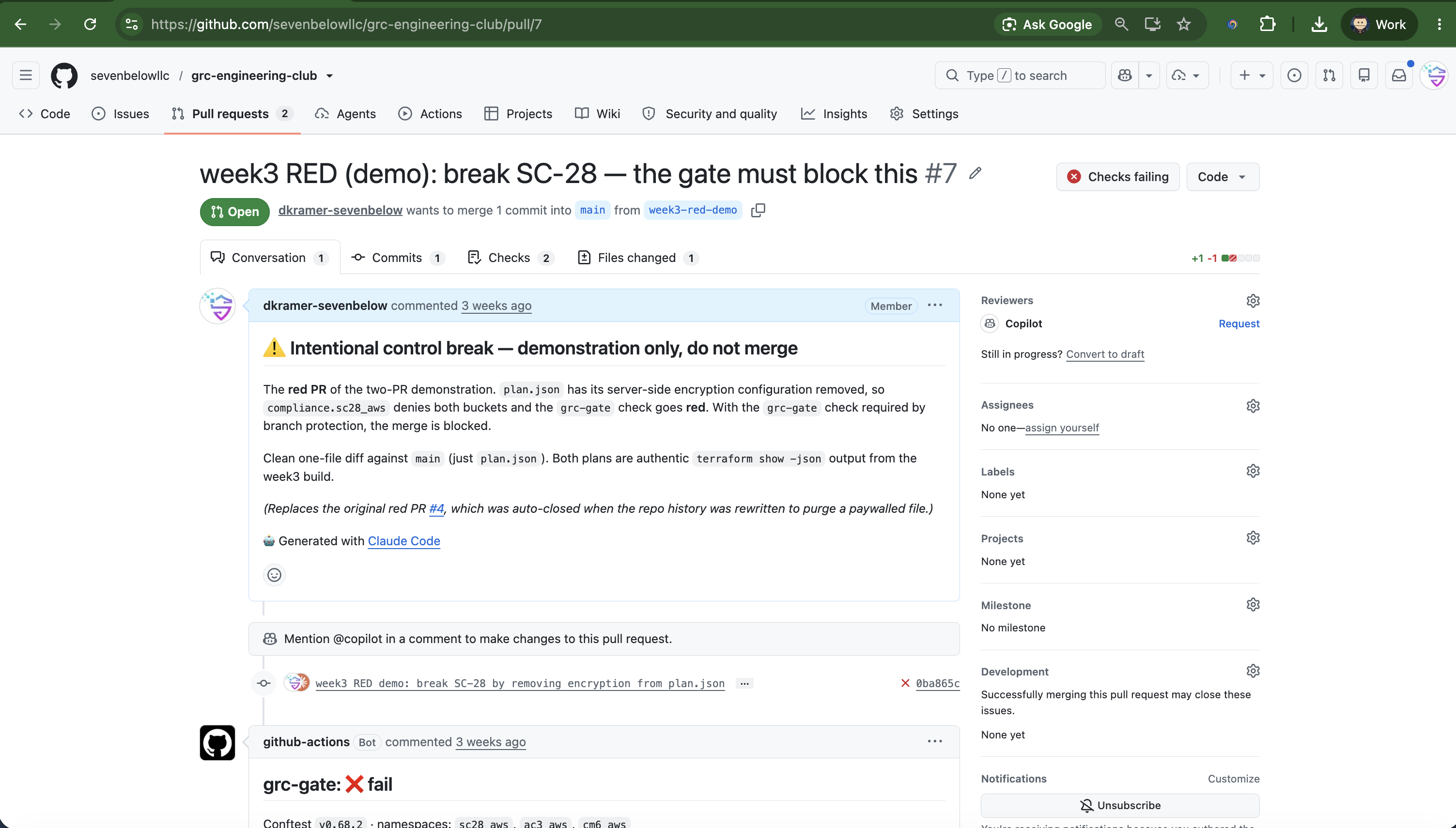 PR #7: checks failing on the intentional control break