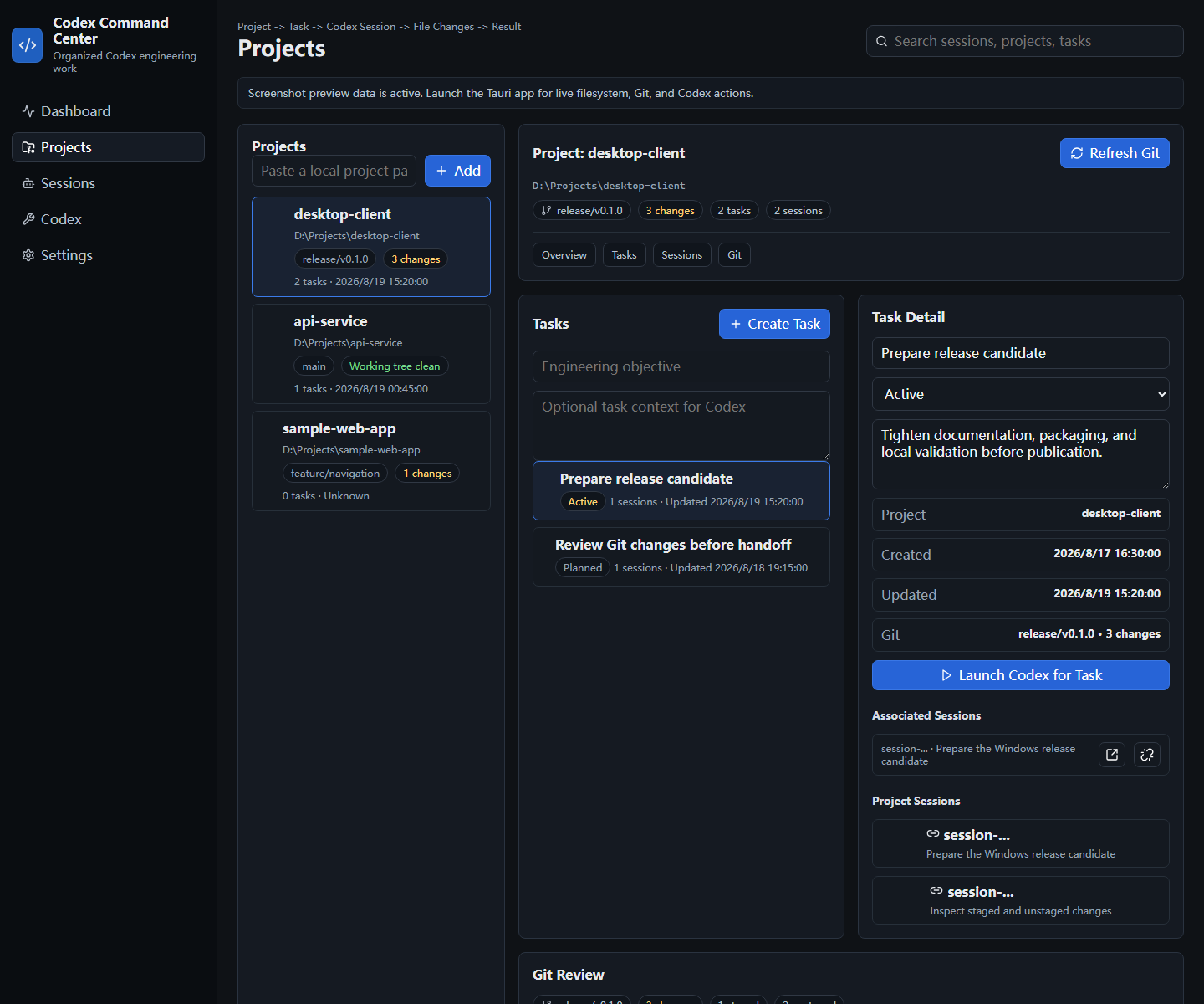 Projects and tasks
