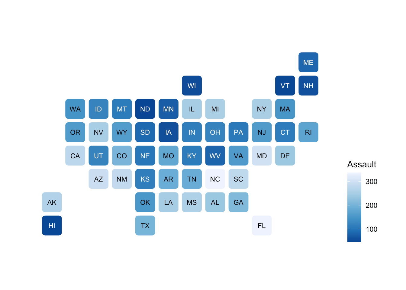 Example of a grid cartogram, with one cell by state