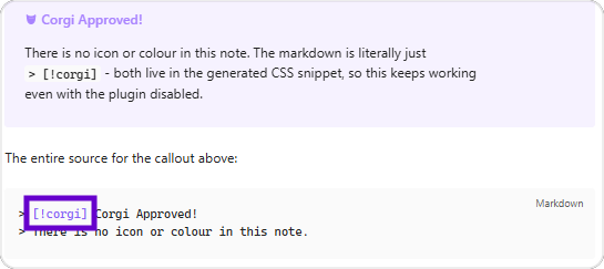 A saved custom callout type, light theme