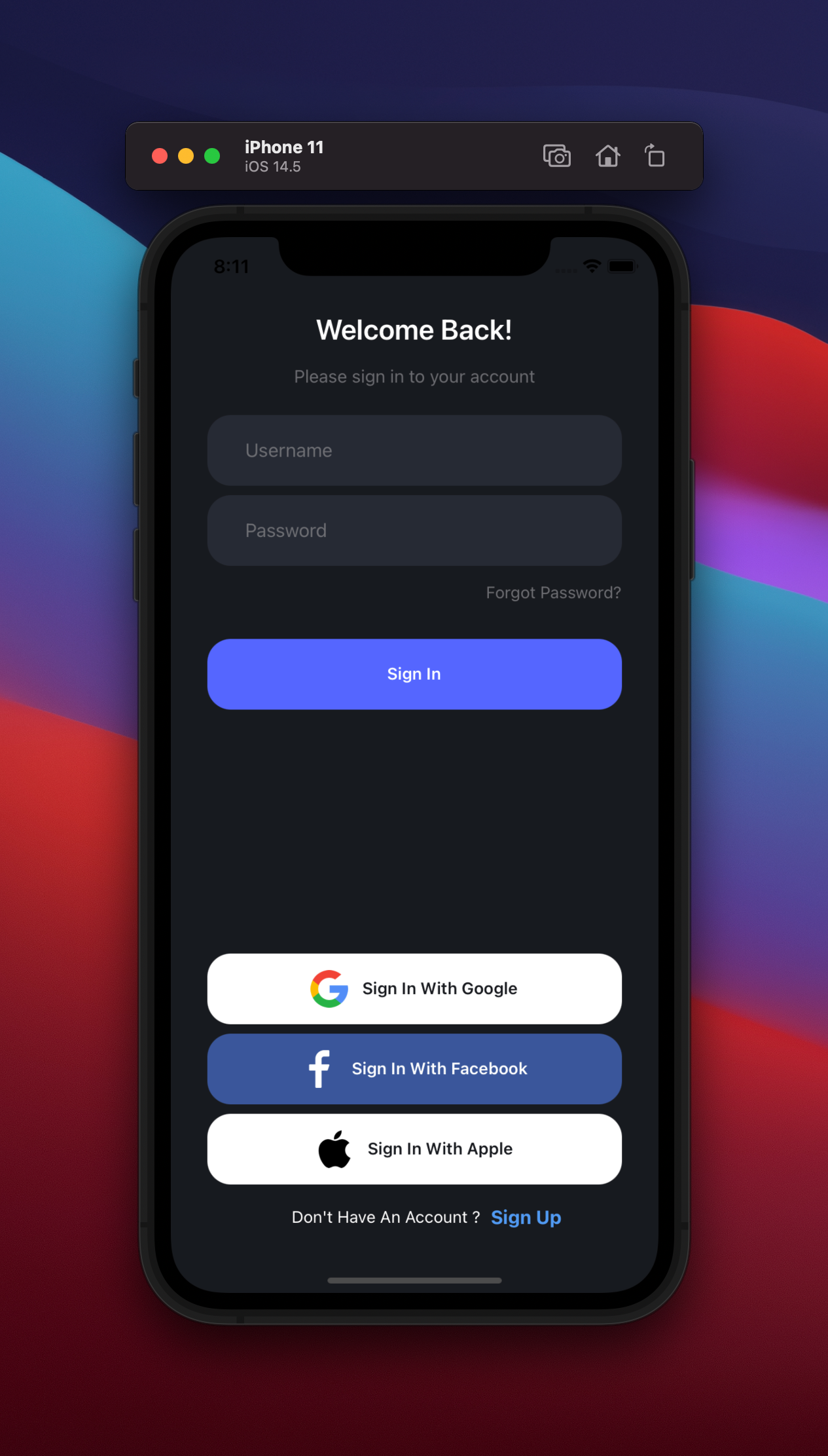 React Native Social Login Screen