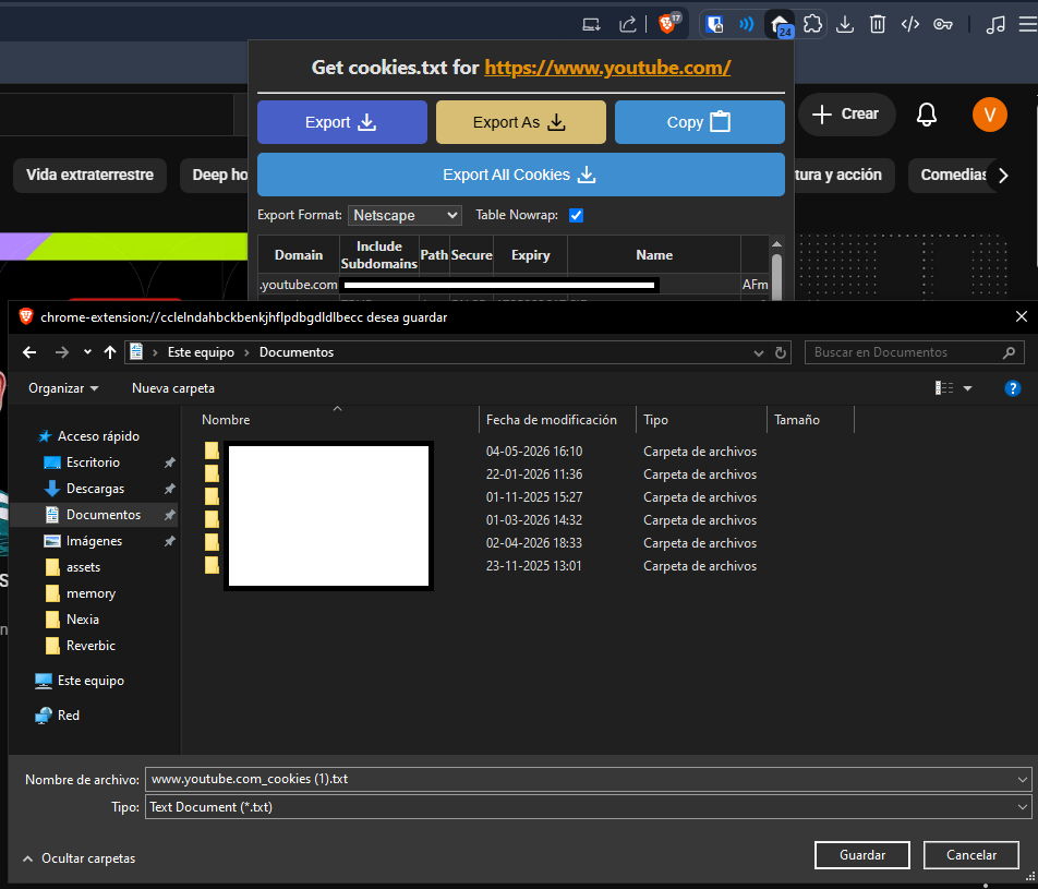 Exporting cookies with Get cookies.txt LOCALLY