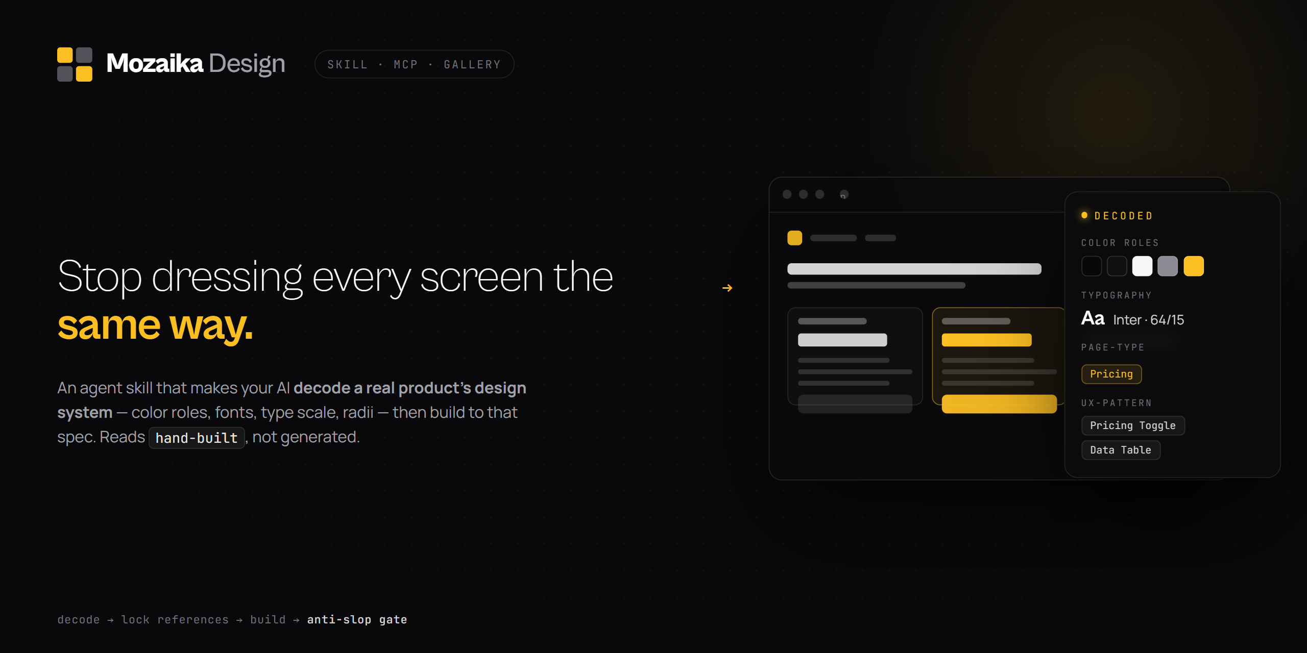Mozaika Design — decode a real product's design system, then build to it