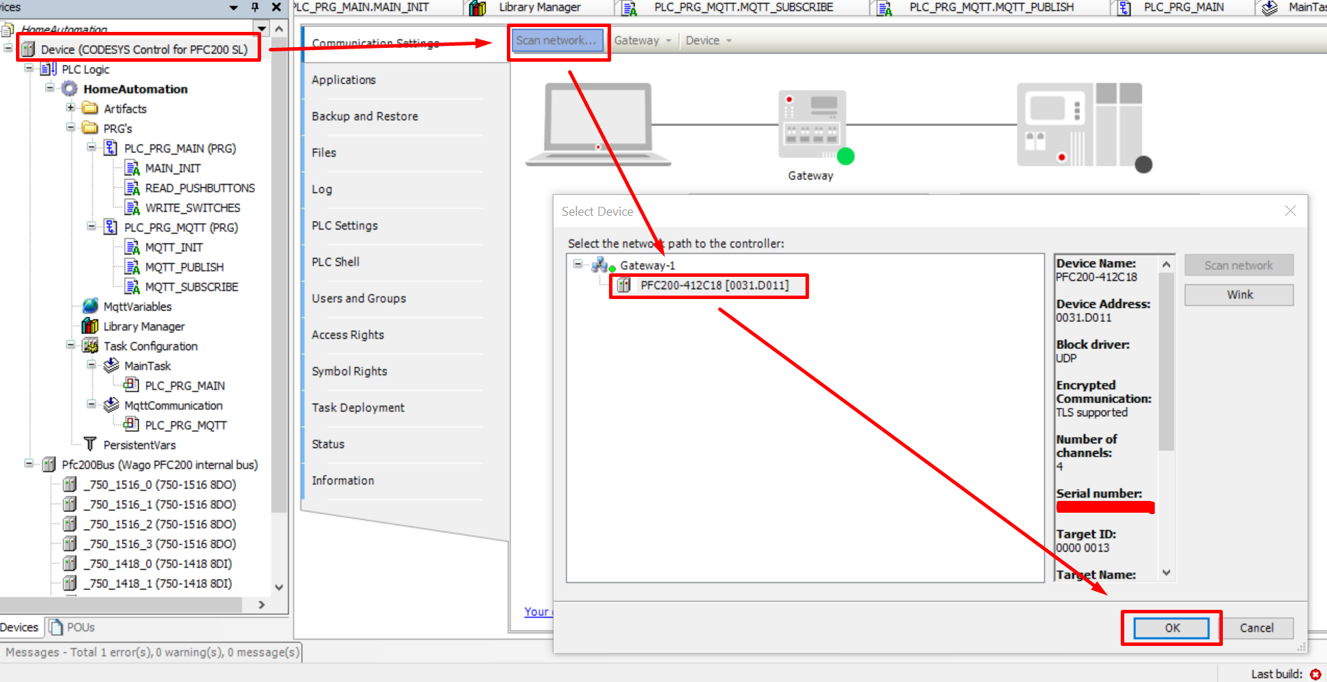 Scan network and connect to PLC