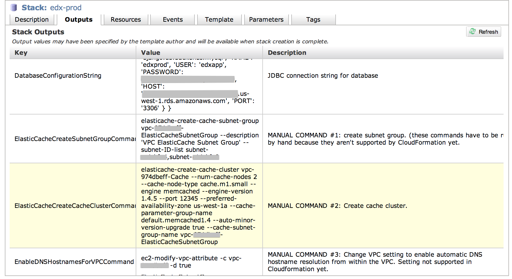 CloudFormation Output (Amazon console)