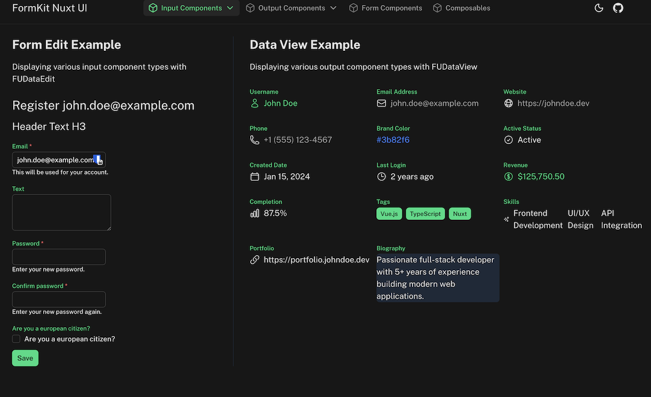 FormKit Nuxt UI Screenshot