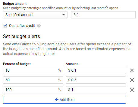 Screenshot of budget configuration