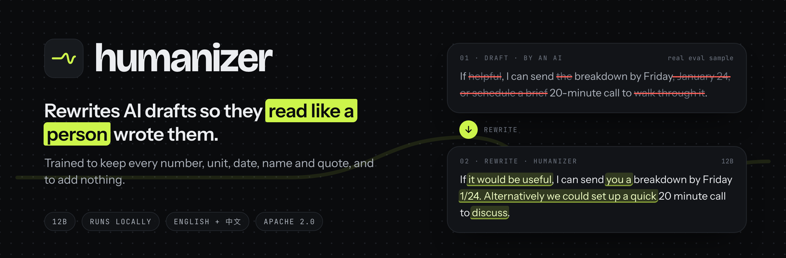 humanizer: rewrites AI drafts so they read like a person wrote them