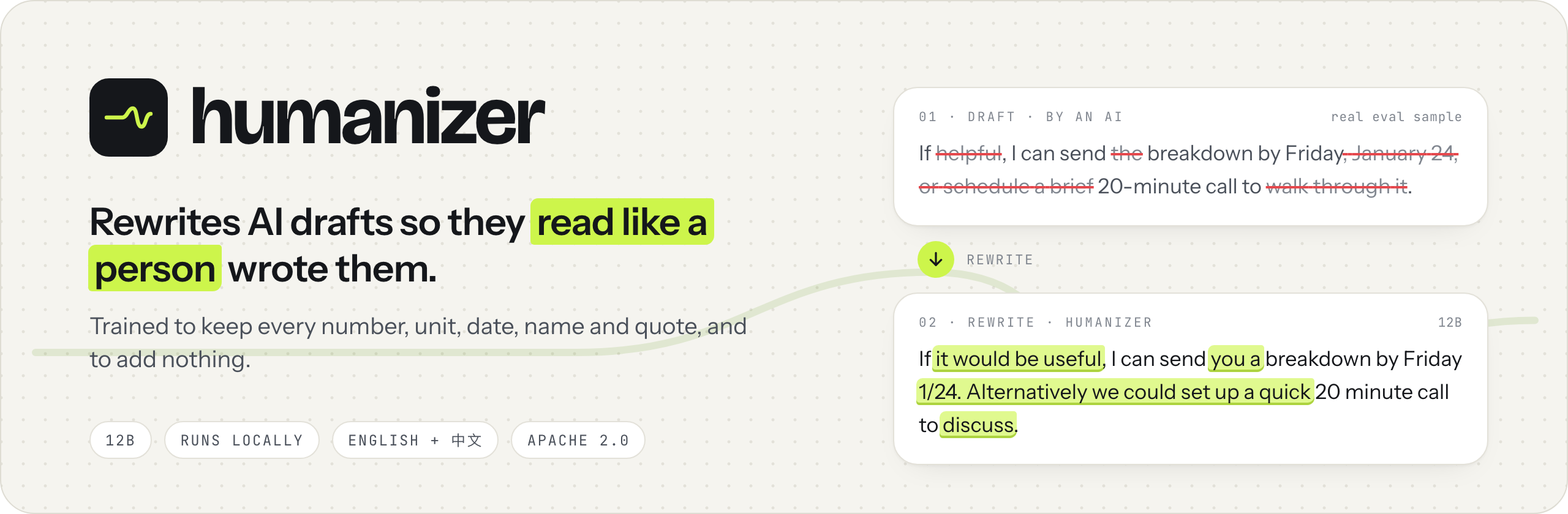 humanizer: rewrites AI drafts so they read like a person wrote them