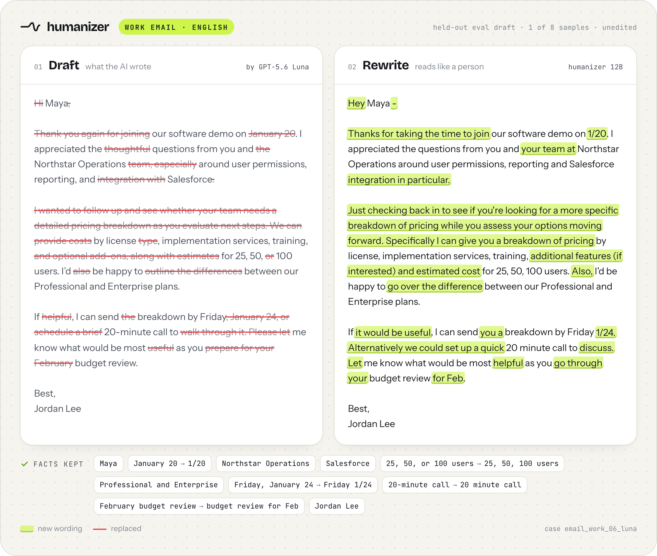 Work email: draft and rewrite