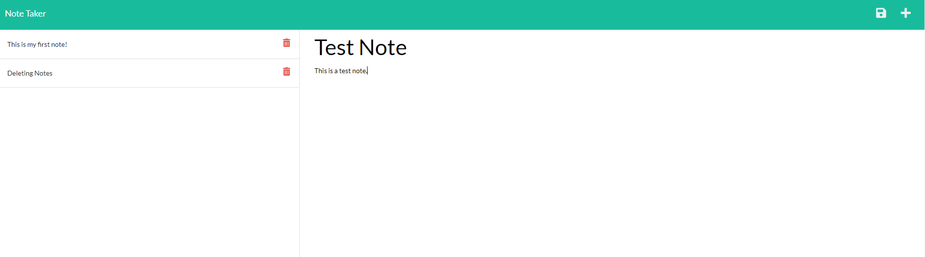 Note Taker Add Note Page