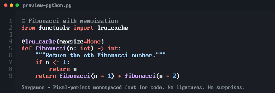Sergamon preview — JavaScript code sample
