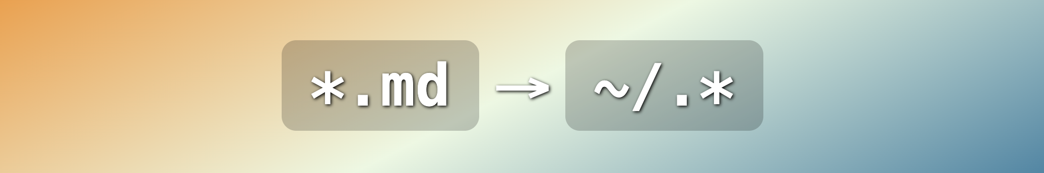 a logo illustrating an arrow from a glob of markdown to a glob of dotfiles