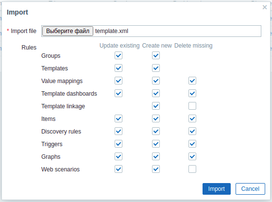 Zabbix Template Import