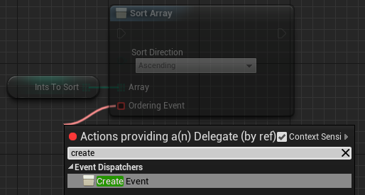 Image of connecting a sort array to a create event