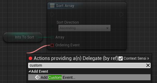 Image of connecting a sort array to a custom event