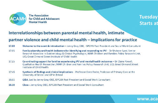 ACAMH Seminar - Interrelationships between parental mental health, intimate partner violence and child mental health – implications for practice (recording)