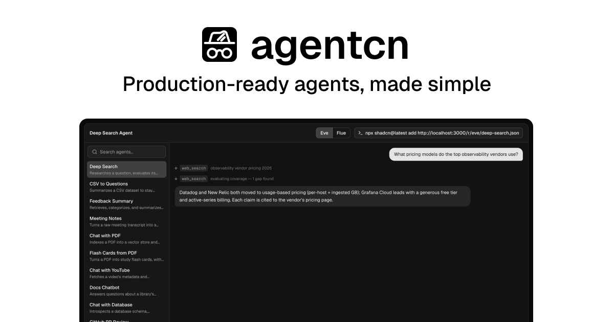 agentcn brings a shadcn-style component registry to AI agent development, allowing developers to add customizable agent recipes directly into their codebases.
