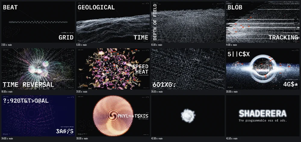 A contact sheet of MATTER: twelve moments, each labelled with t