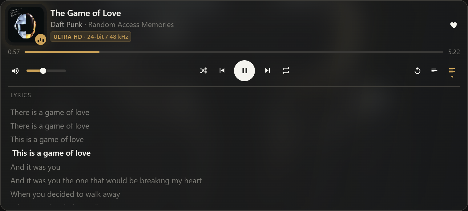 The lyrics panel