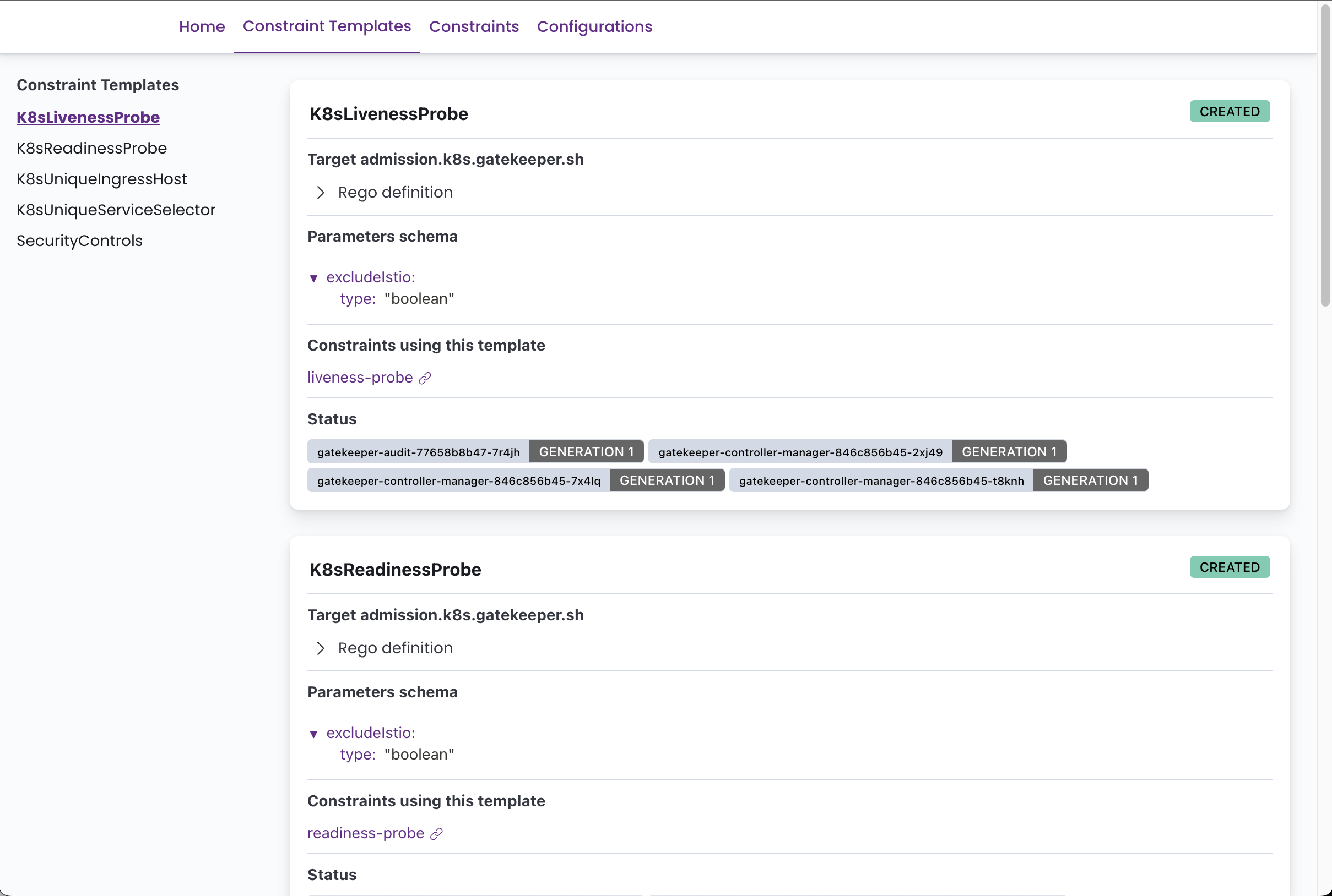 Constraint Templates view