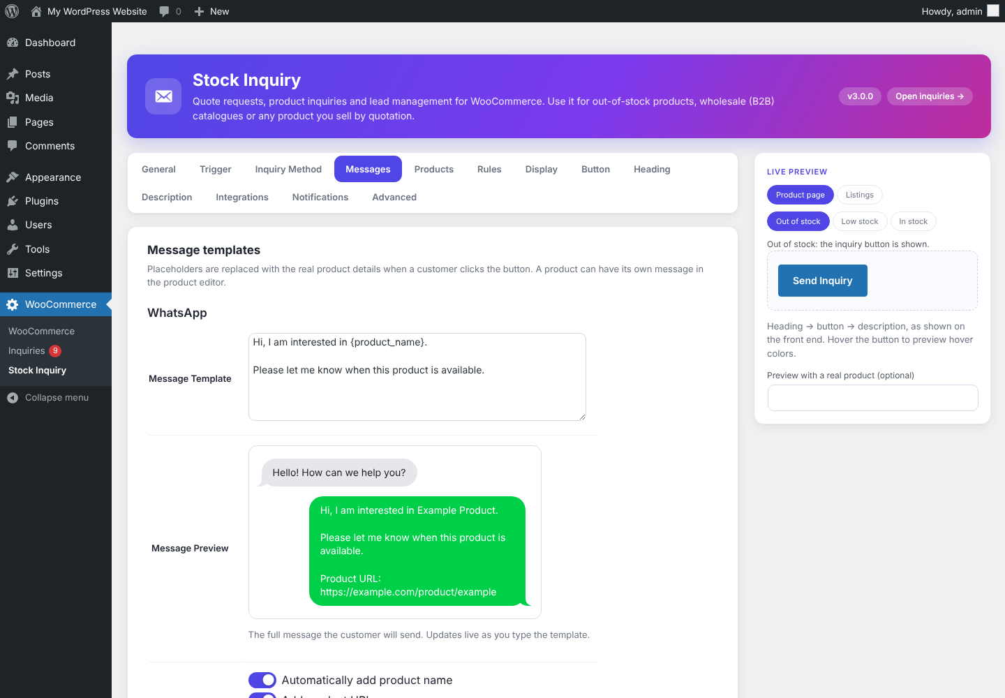 Message templates