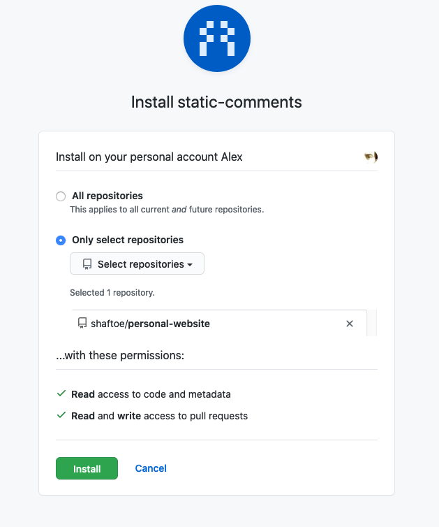 screenshot of GitHub install page