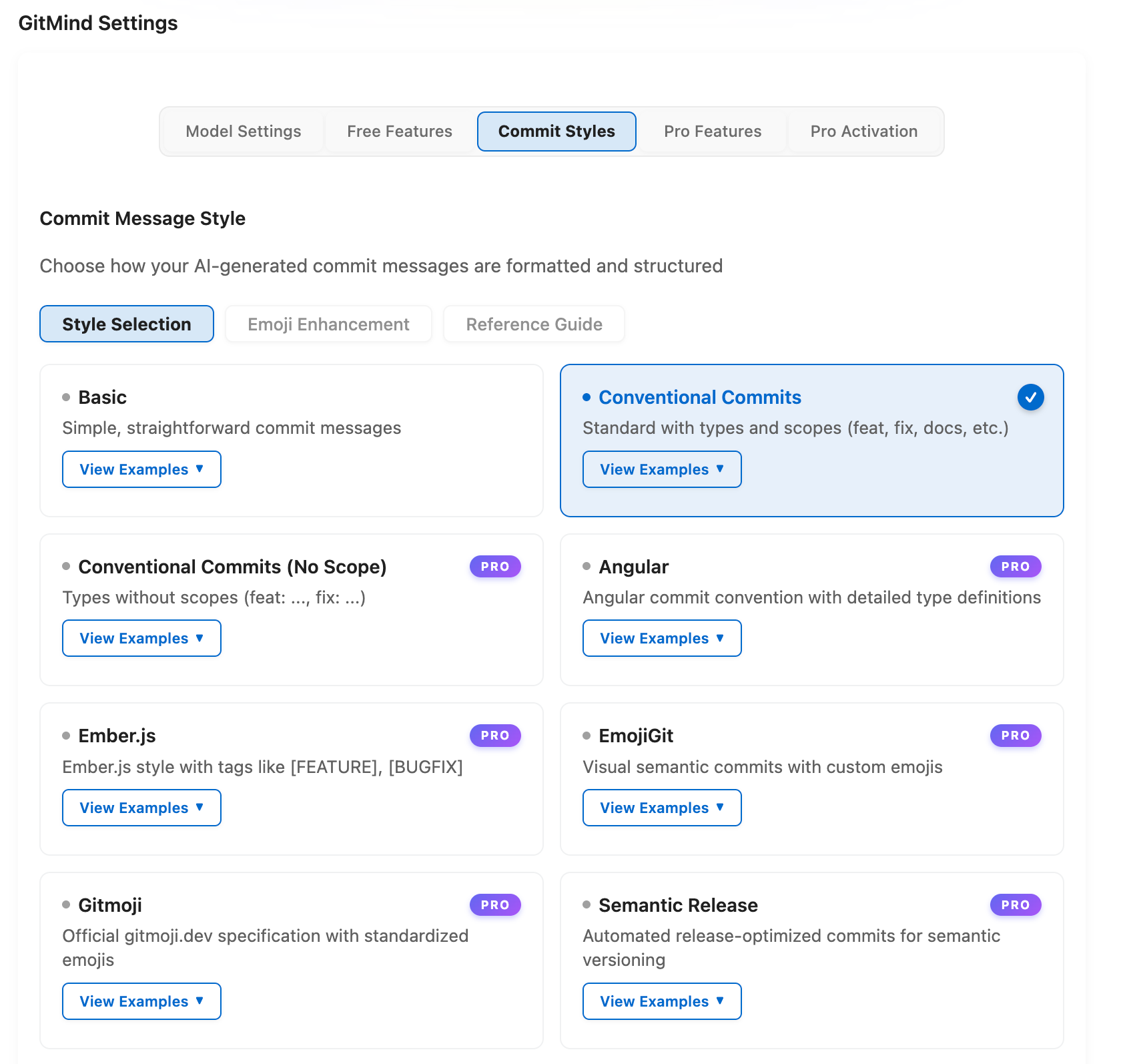 GitMind professional commit style selection