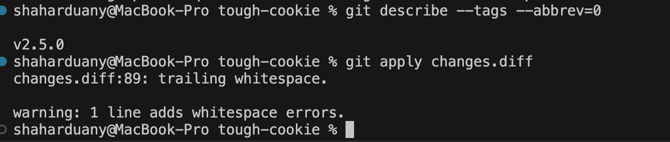 Git apply output - applied