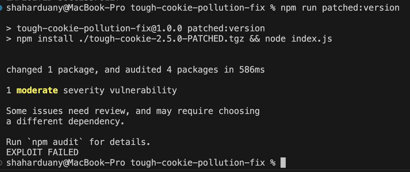 Patched script output - Exploit Failed output